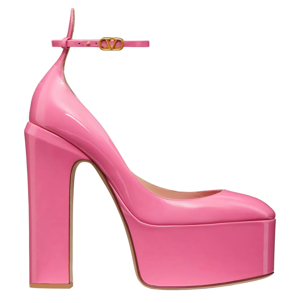 Valentino Rockstud Tan-go Pink Patent Leather Strap Platform Heel Pump 40.5